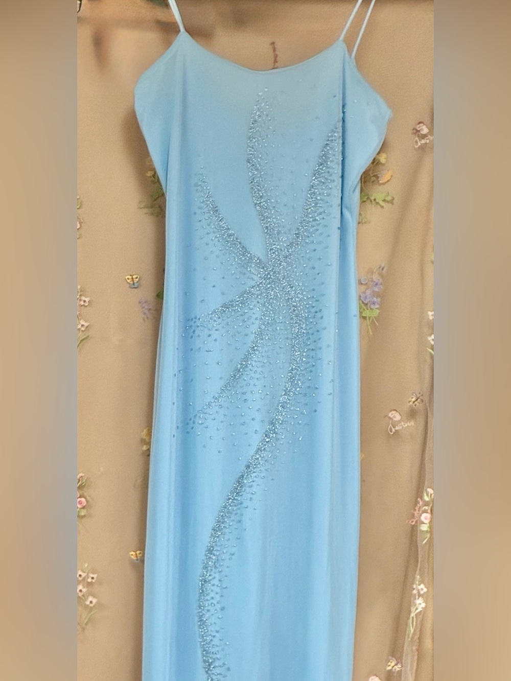 Vintage Y2K (2001) RAG Beaded Evening Dress Sky Blue Size L Made in USA